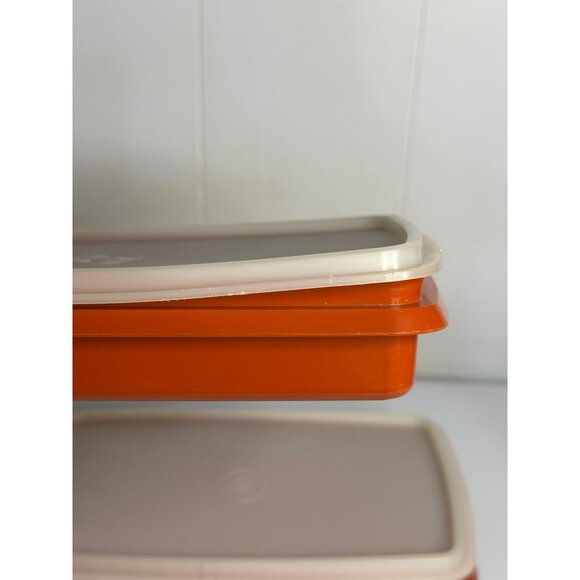 VTG Tupperware Cold Cut Keepers | Paprika Red Set of 2 Containers Lids 5.5"x9.5" - Picture 9 of 9
